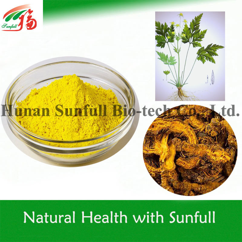 น้ํามันไฮโดรคลอรีดเบอร์เบอรีนธรรมชาติ 100% 97% 98% จากราก Coptis chinensis ด้วยหมายเลข CAS 633-65-8